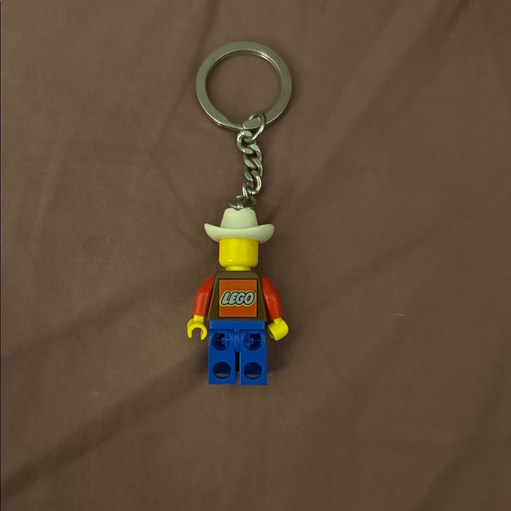 Lego Cowboy Keychain with White Hat and Blue Legs - Picture 2 of 2